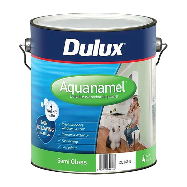 Dulux Aquanamel paint tin, durable waterborne enamel for doors